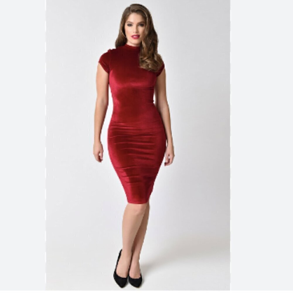 Unique Vintage Velvet Holly Wiggle Pinup Dress